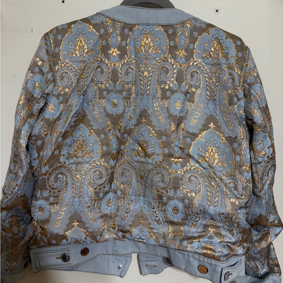 Elegant Women's Blue and Gold Bomber Jacket - Picture 16 of 16